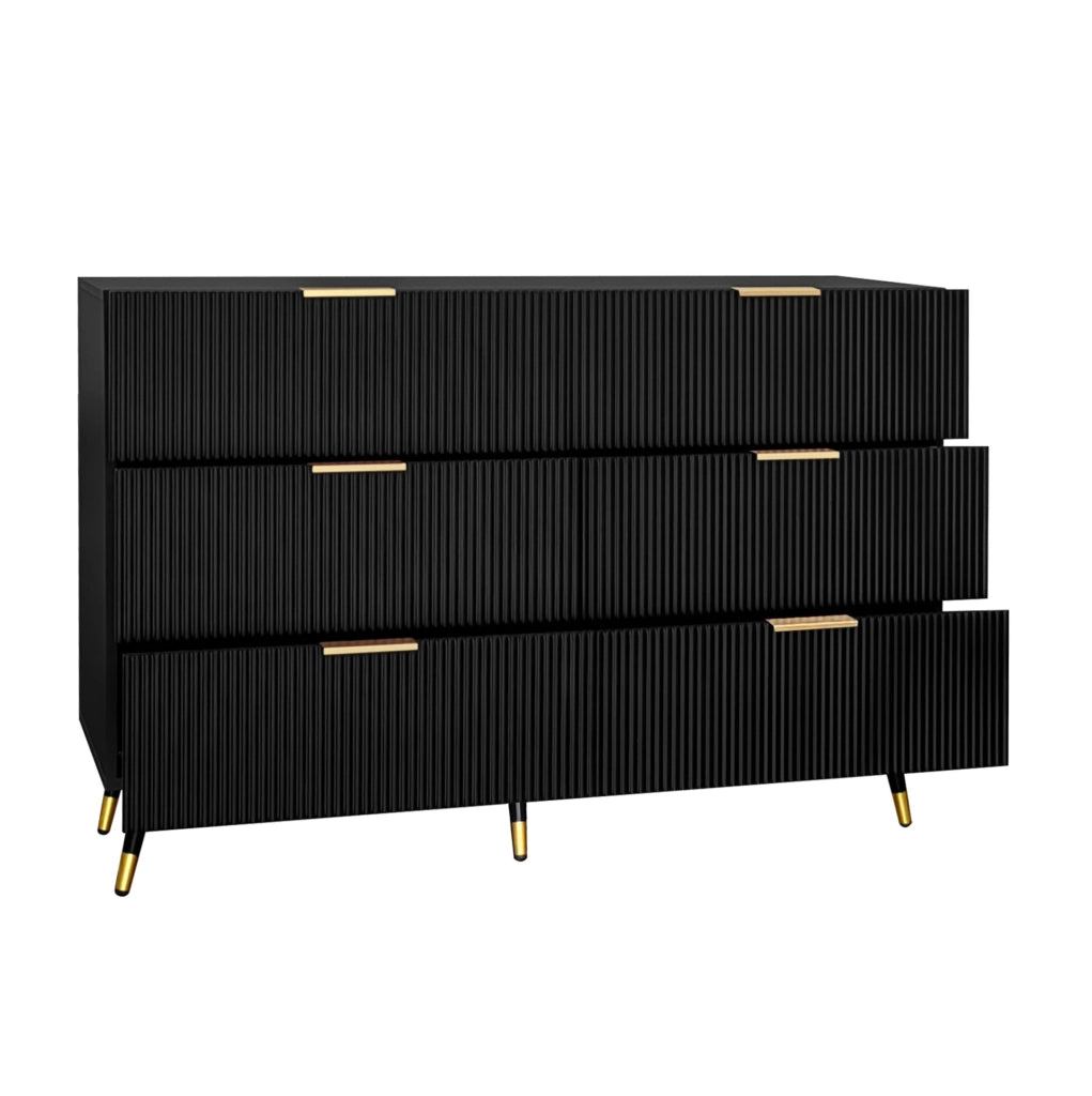 Credenza moderna con 6 cassetti 120x40x77 cm in truciolare nero e oro