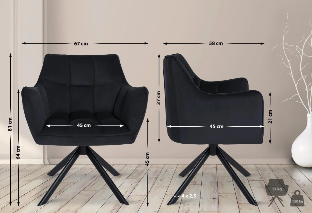 Sedia da pranzo Swing Copertura in velluto nero,nero