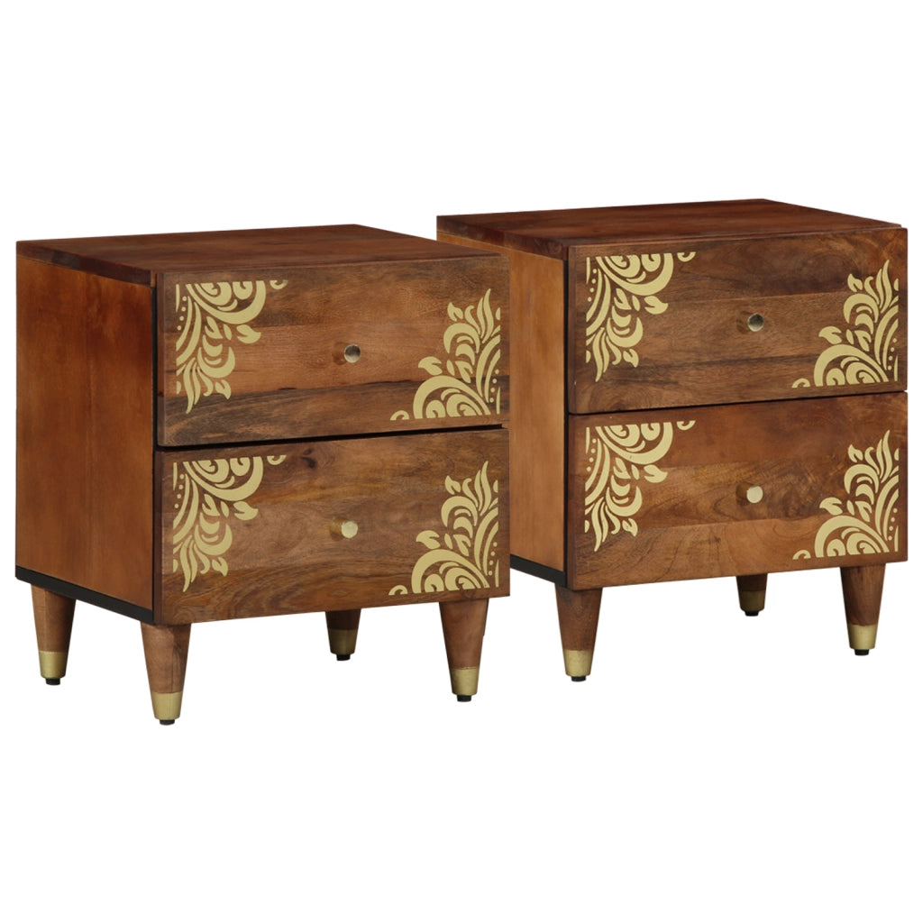 Comodini 2 pz 40x33,5x46 cm Legno Massello di Mango