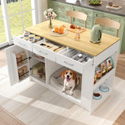 Carrello da cucina con 3 cassetti, 1 porta spezie, ripiano regolabile e area per animali, bianco