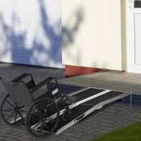 Rampa Pieghevole per Sedia a Rotelle in Alluminio con Rivestimento Antiscivolo e Bordi di Sicurezza, 183x73.5 cm, Nero