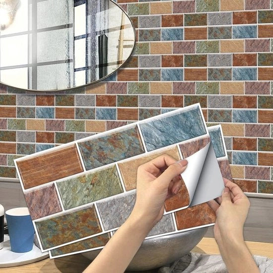 Stickers per tegel con effetto pietra per cucina e bagno - Tegli vinili self-adesivi 24 pezzi 30x15 cm