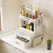 Scaffale Credenza Organizer Portaspezie con Vetrinetta e Cassetto Metallo Bianco