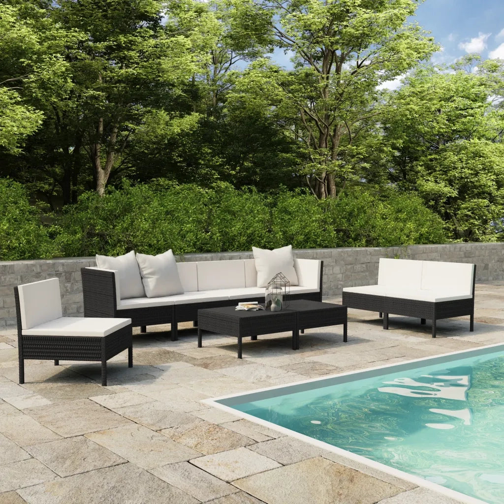 Set Divani da Giardino 9 pz con Cuscini in Polyrattan Nero cod mxl 37799