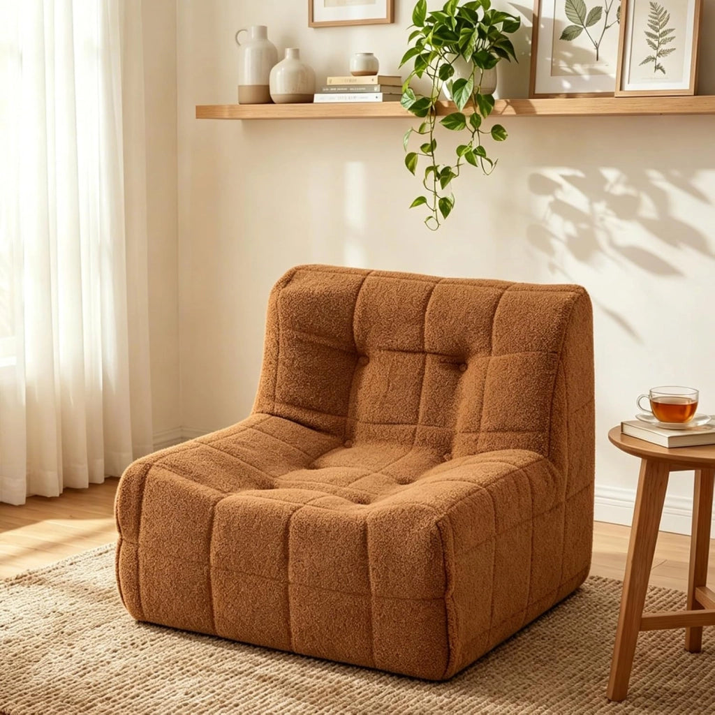 Poltrona da Terra 86 X 86 X 72 CM, Divano Salotto in Tessuto Morbido, Imbottitura in Schiuma, Sedia Ergonomica con Fondo Antiscivolo, Portata 150 KG, per Camera da Letto, Soggiorno (Marrone)