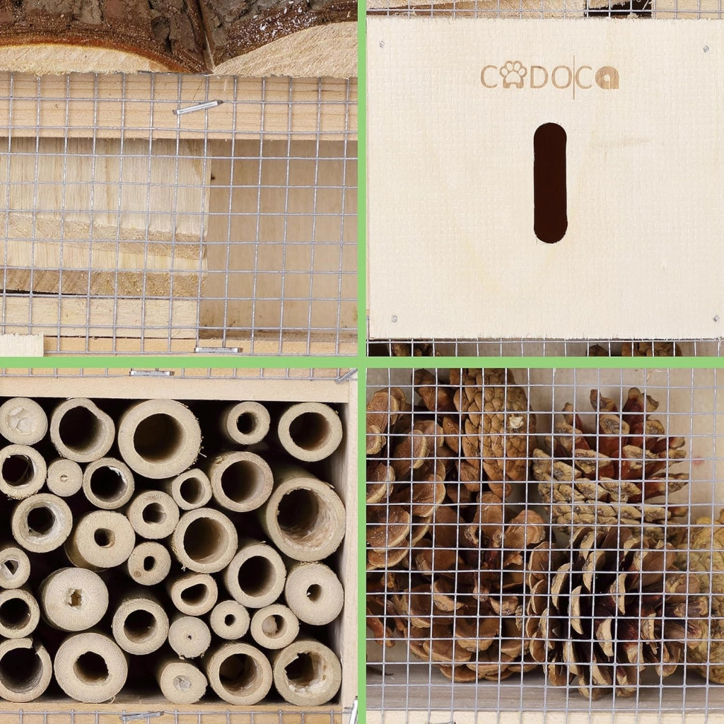 Cadoca Cassetta per insetti in legno 31x31 nidificazione hotel insetti refugio api coccinelle api vespe griglia metalica