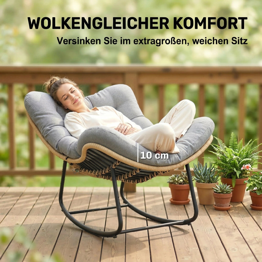 Poltrona a dondolo rattan con cuscini spessi ¨C zephmum ¨C grigio 87x110x70 cm