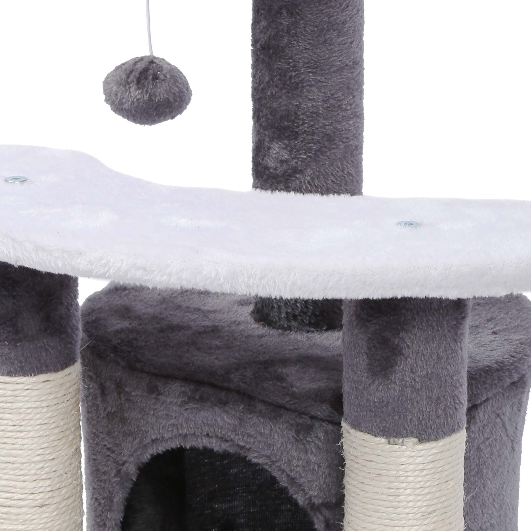 Albero tiragraffi 67 cm grigio/bianco Con sisal, piattaforma, nicchia e pallina