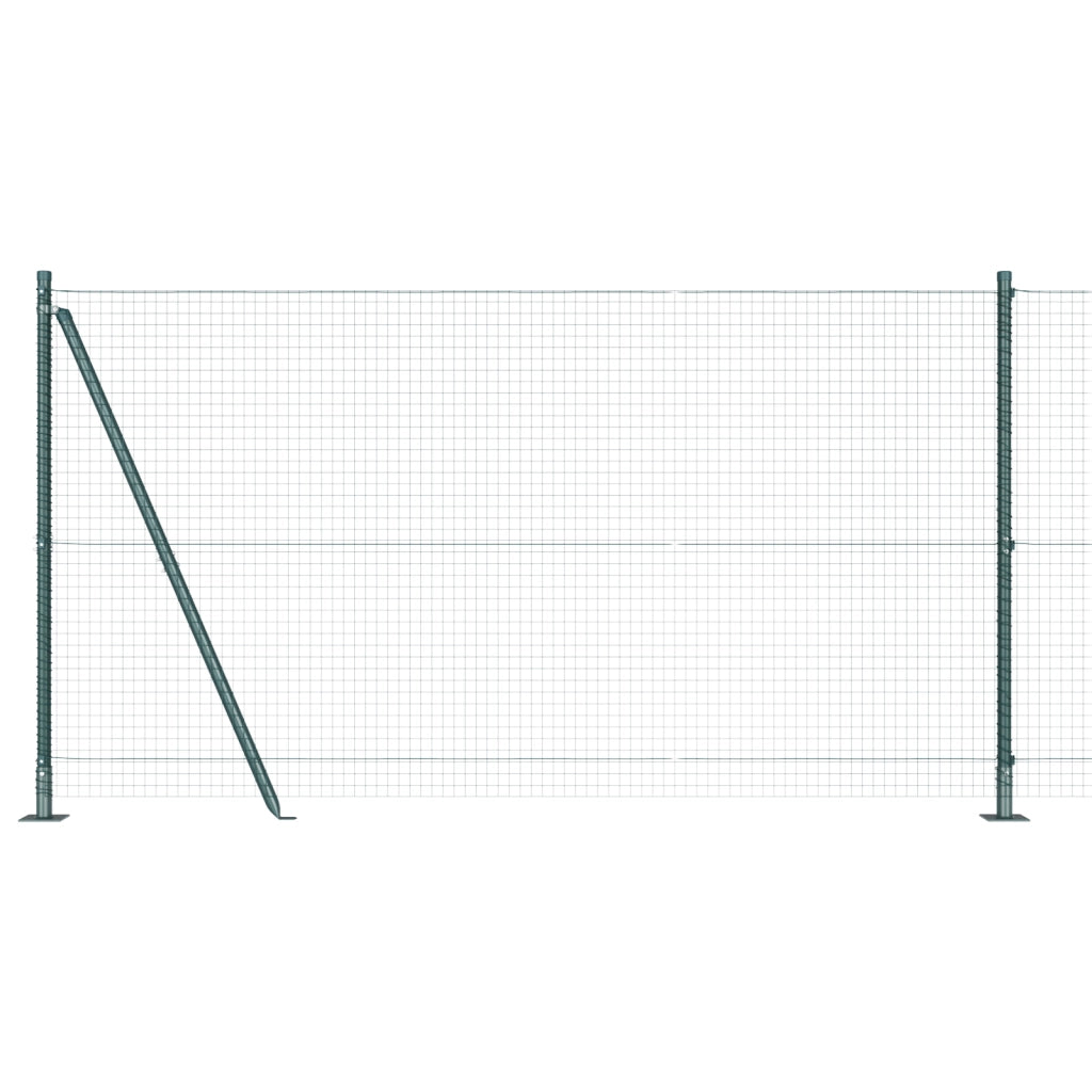 Recinzione in Rete Saldato con 7 Pali Flangiati Verde 1.2x10 m Acciaio