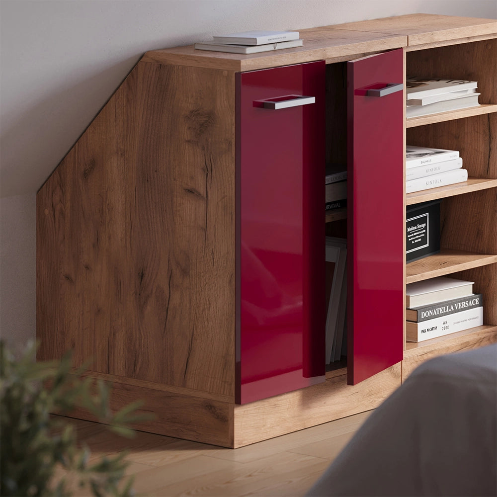 Mobile cucina sottotetto R-Line Rosso lucido/Rovere dorato 60 cm con 2 porte, carcassa 60 cm profondità Vicco