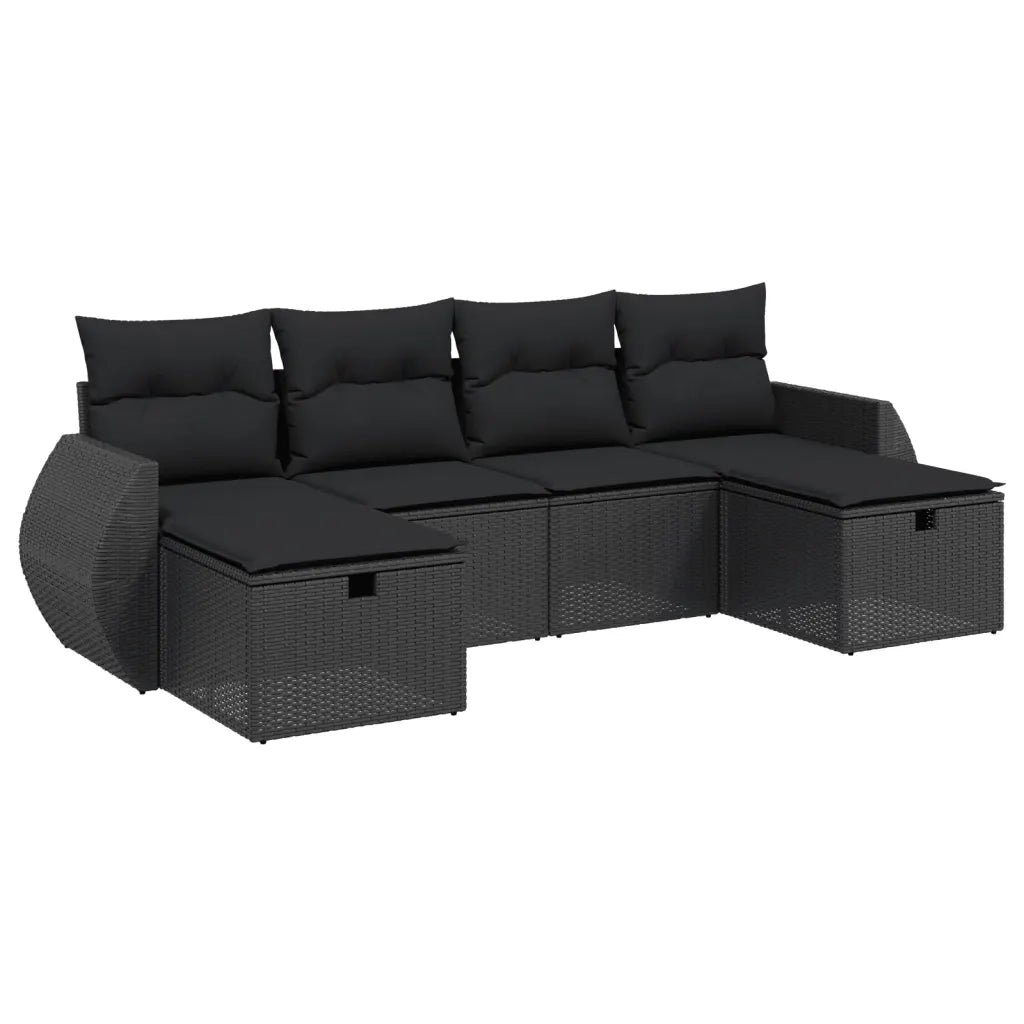 Set Divano da Giardino 6 pz con Cuscini Nero in Polyrattan 3264161