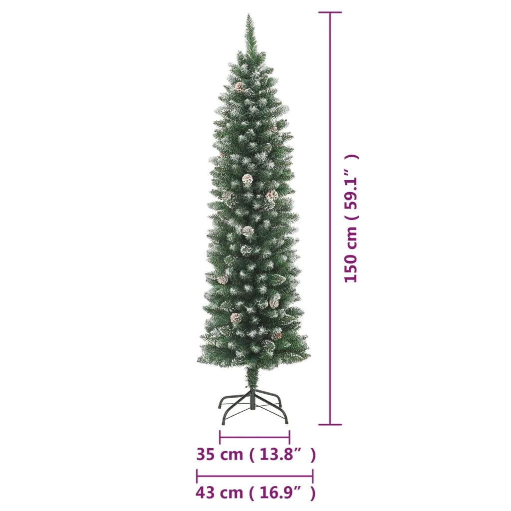 Albero di Natale Artificiale-Albero Natalizio Sottile con Base 150 cm PVC
