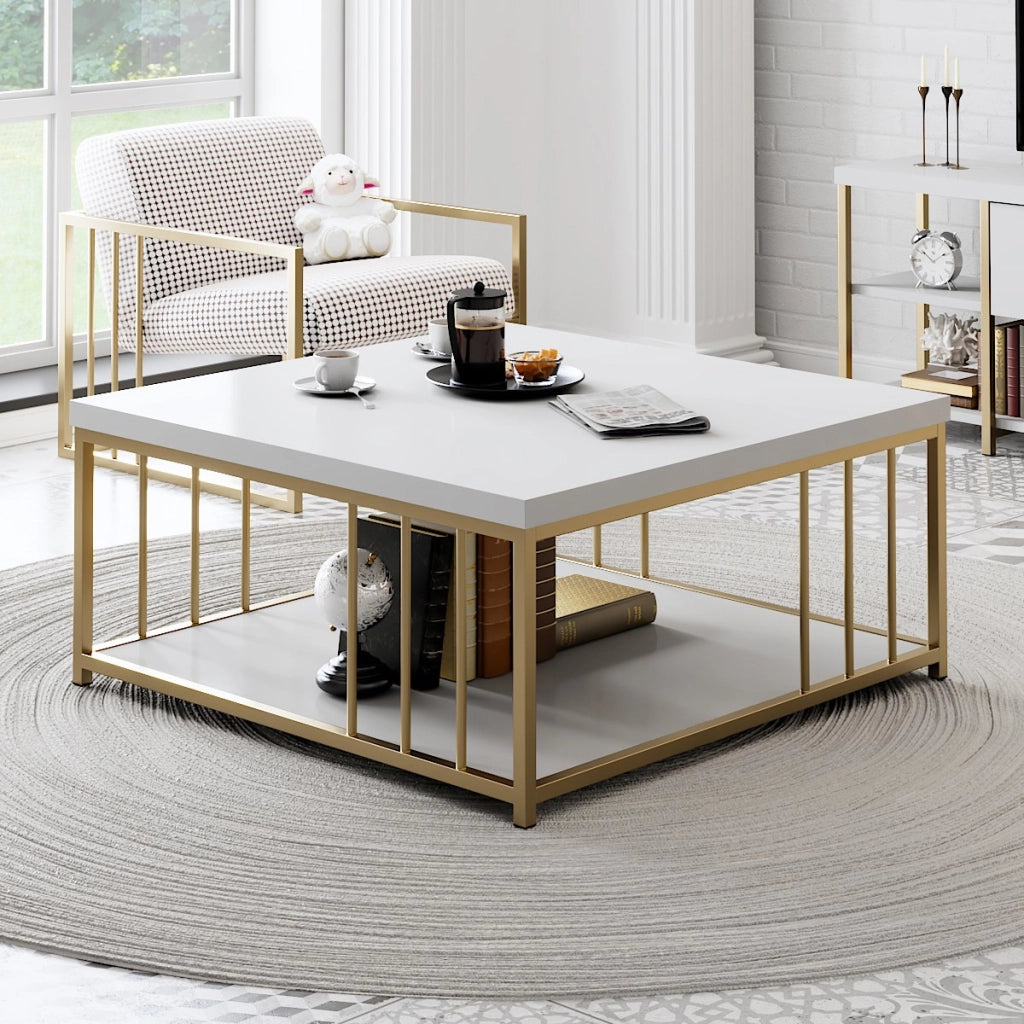Tavolino in legno "Zenn" - 90 x 39 x 40 cm - Oro bianco
