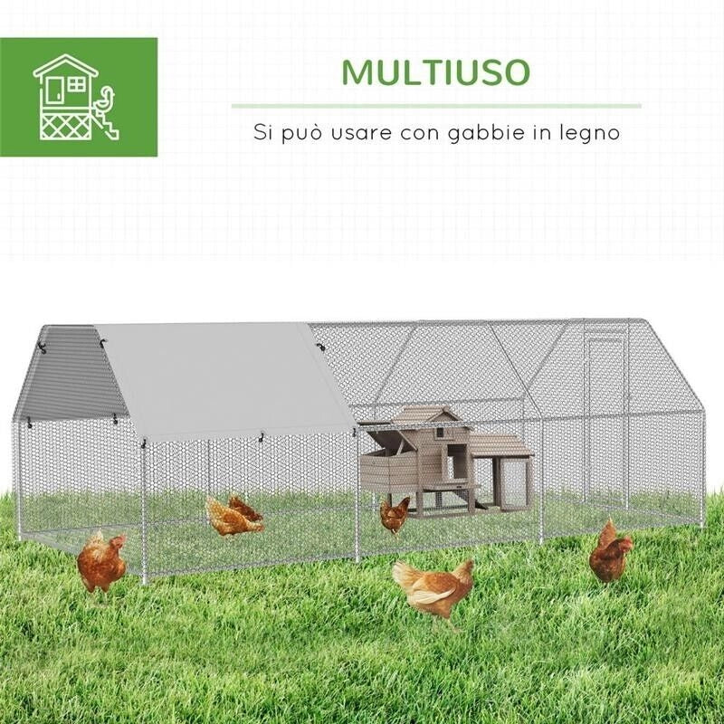 GABBIA RECINTO PER GALLINE IN METALLO PORTA CON BLOCCO E COPERTURA OXFORD
