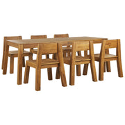 Set da pranzo da giardino 7 pezzi Tavolo rettangolare in legno di acacia laminato chiaro 6 sedie per interni ed esterni in stile rustico