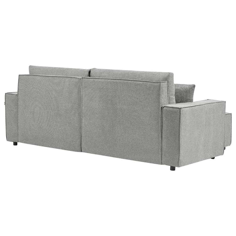 Divano letto angolare a destra Grigio Tessuto poliestere imbottito 3 posti a L con cuscini Funzione letto Stile moderno Soggiorno