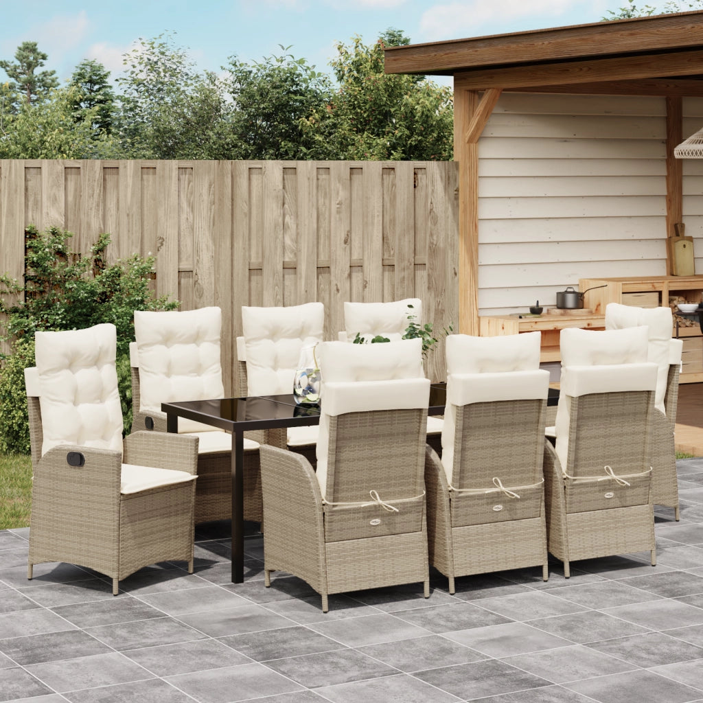 Set da Pranzo da Giardino 9 Pezzi con Cuscini - Beige Polyrattan