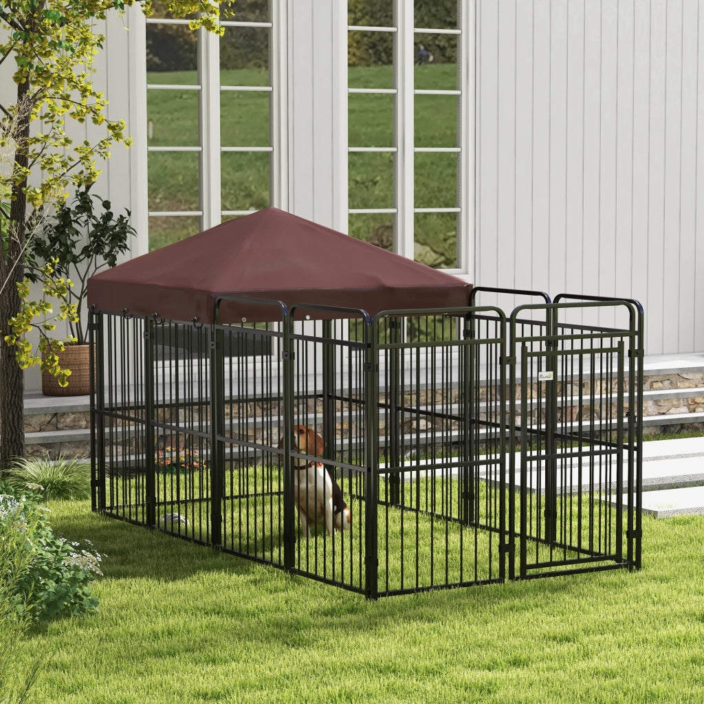 Recinto per Cani da Esterno in Metallo con Tetto ¨C Xylo ¨C Marrone 282x141x160.5cm