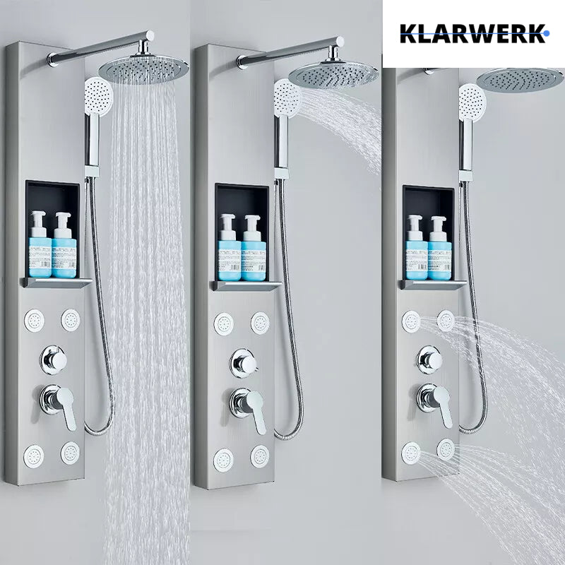 BEN | Pannello doccia soffione doccia a pioggia in acciaio inox | Sistema doccia idromassaggio spazzolata argento Miscelatore doccia rubinetto