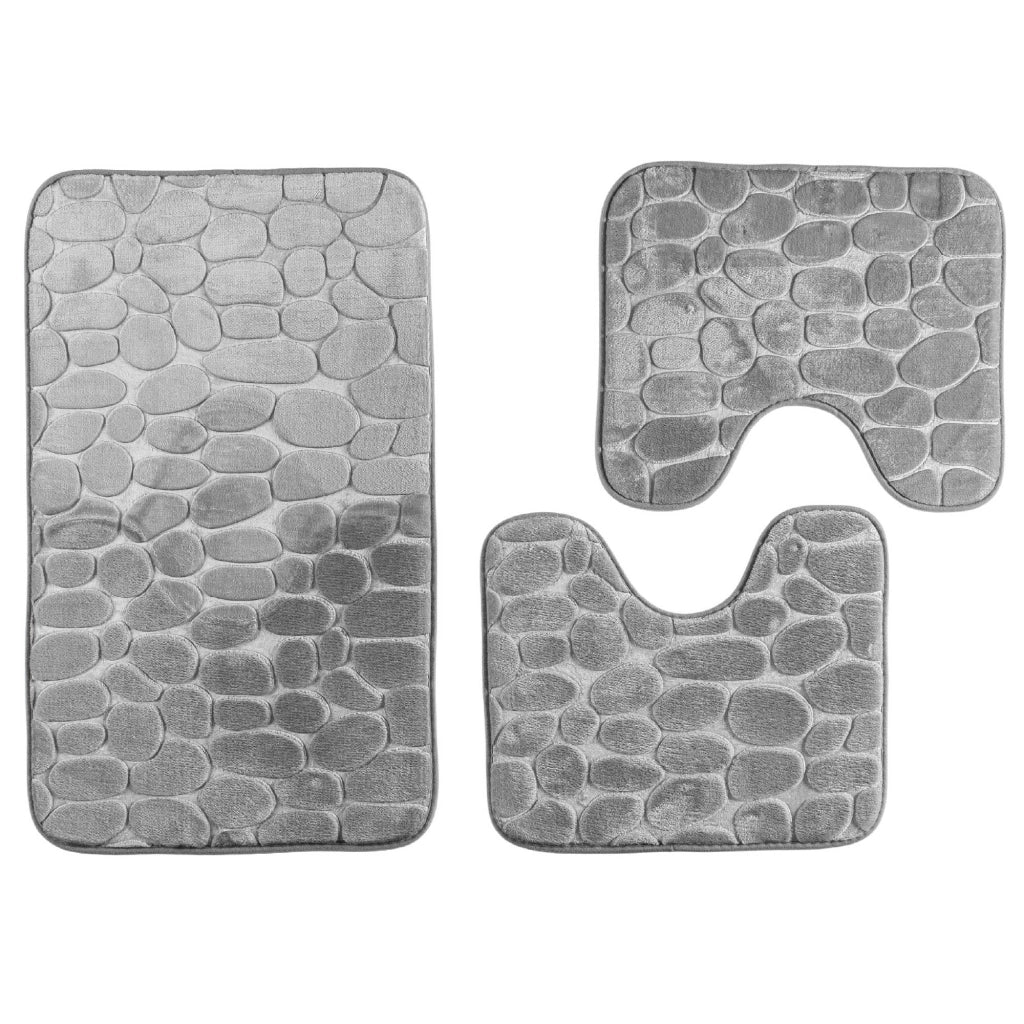 Set 3 Tappeti Bagno WC e Bidet Effetto Memory Morbidi Antiscivolo 1 Tappeto 45x75 cm +2 Tappeti 45x40 cm Assorbenti, Lavabili,Design Moderno Grigio