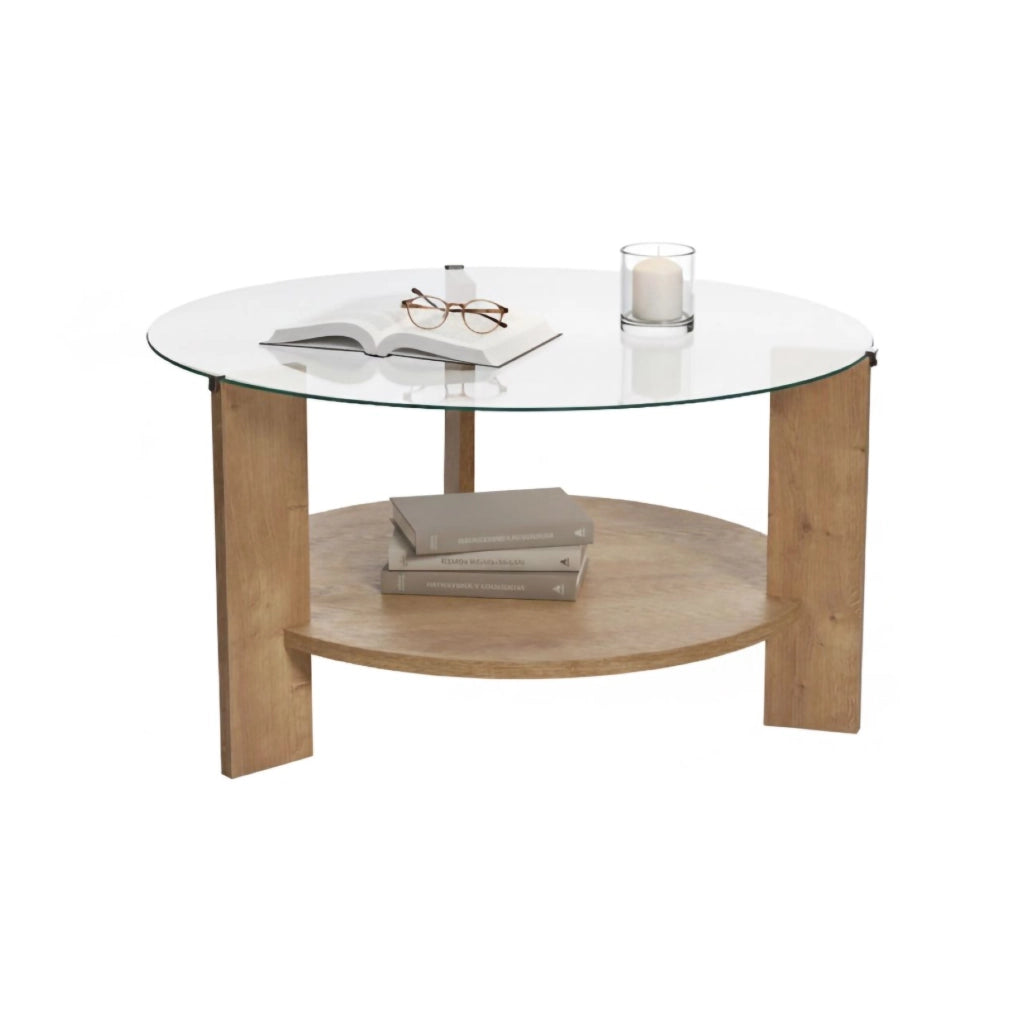Canevino, Tavolino da Salotto Forma Rotondo, 75x75x40h cm Marrone Rovere