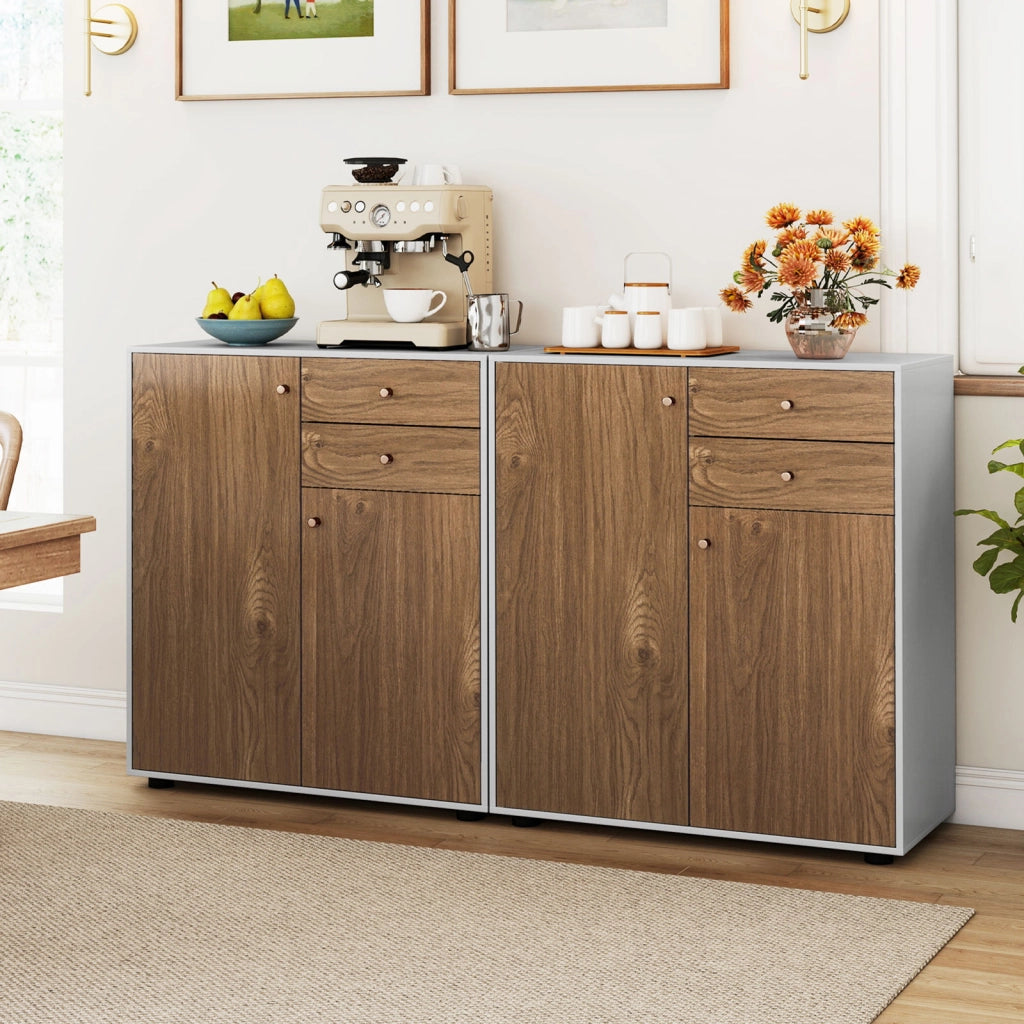 Credenza buffet cucina 2 cassetti 2 ante 3 ripiani regolabili, Armadietto bar caff¨¨ organizzatore moderno rustico pranzo soggiorno ingresso Marrone