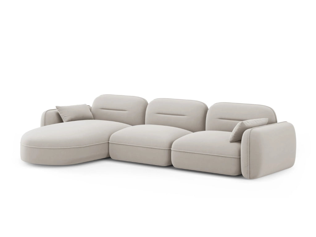 Cosmopolitan Design - Divano angolare modulare sinistro "Sydney" 4 posti in velluto beige chiaro 