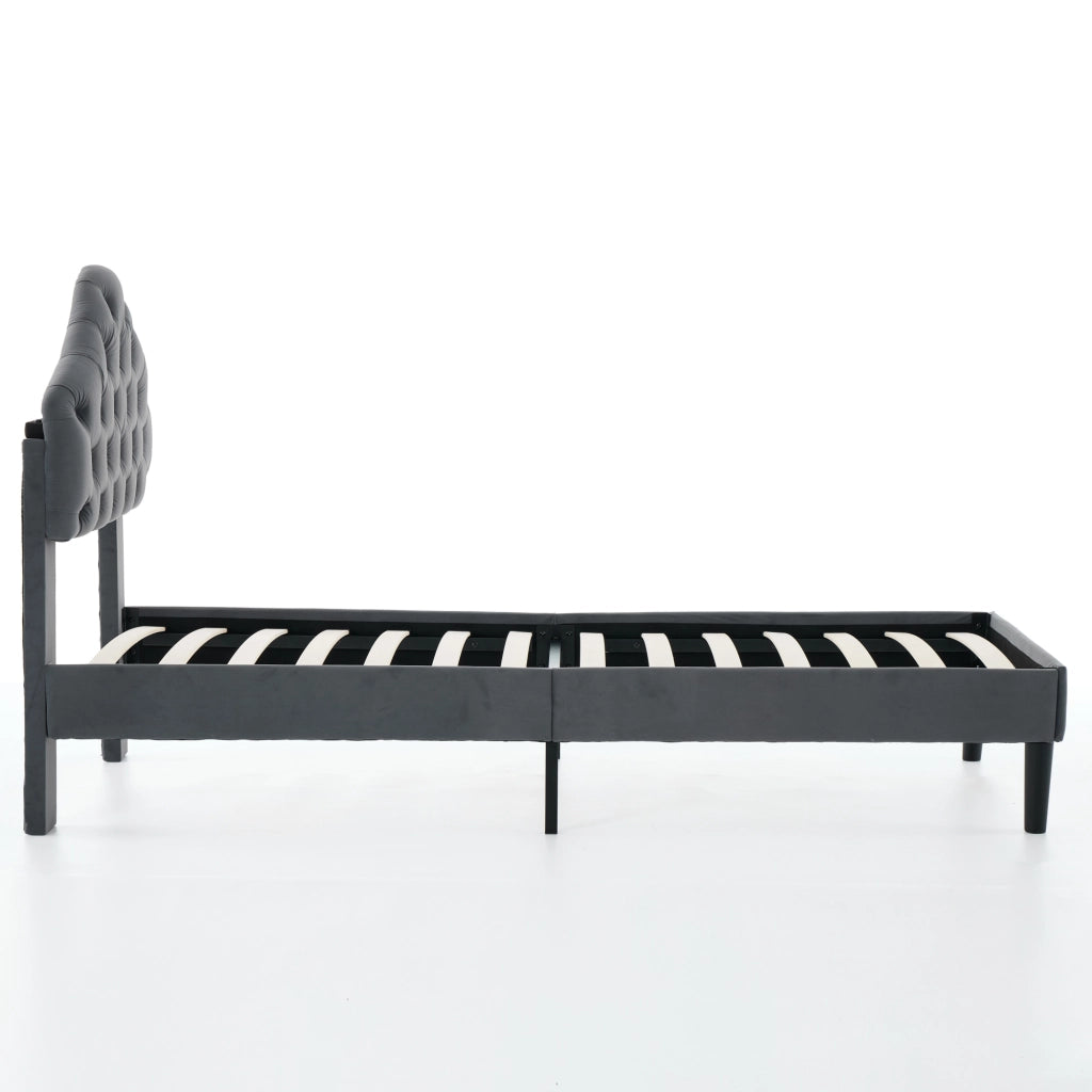 Letto imbottito di 90x200 cm in ciniglia grigia