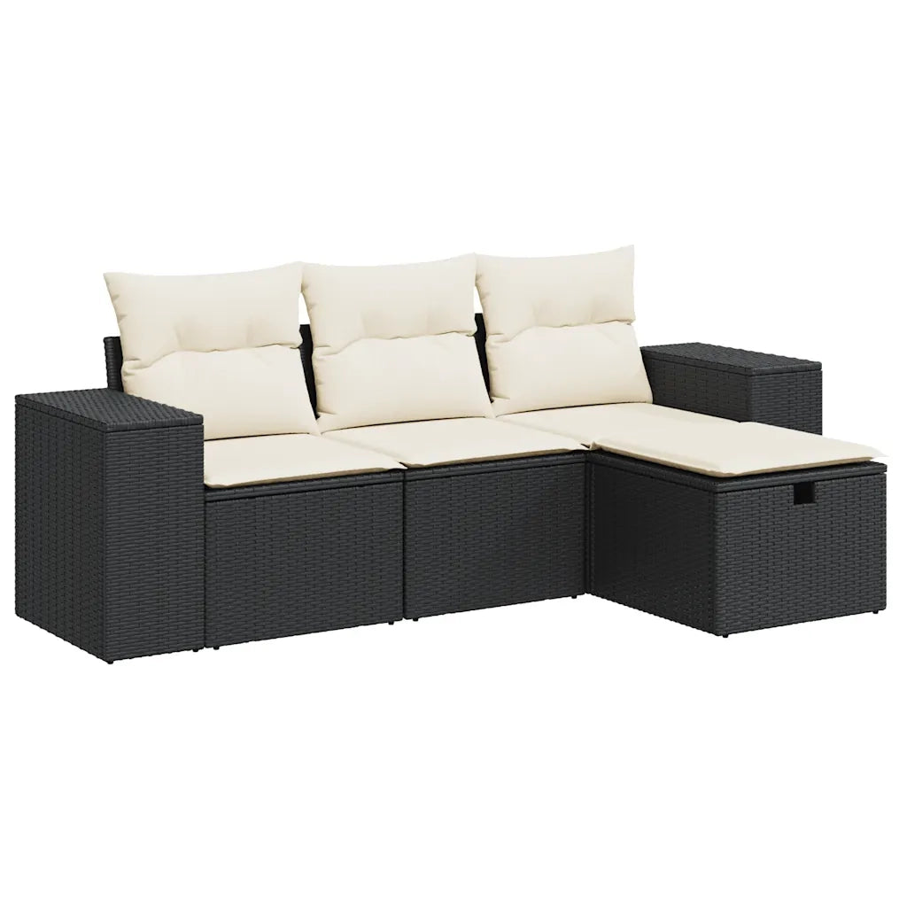 Set Divani da Giardino 4 pz | Set Salotto da Giardino con Cuscini Nero in Polyrattan