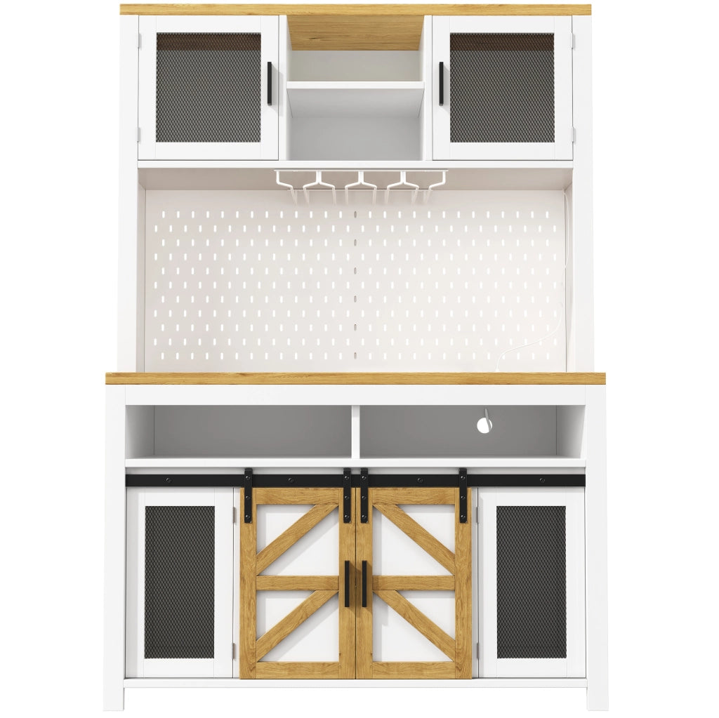 Credenza alta 120x40x174.5 cm con porte scorrevoli e a battente; illuminazione LED; MDF; bianco