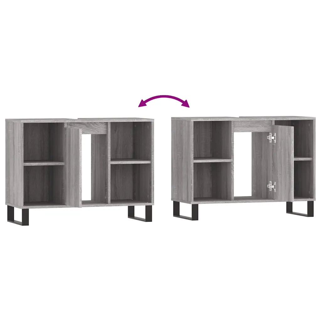 Mobiletto da bagno con contenitore 80 x 33 x 60 cm stile industriale realizzato in legno ingegnerizzato Sonoma grigio 02_0049069