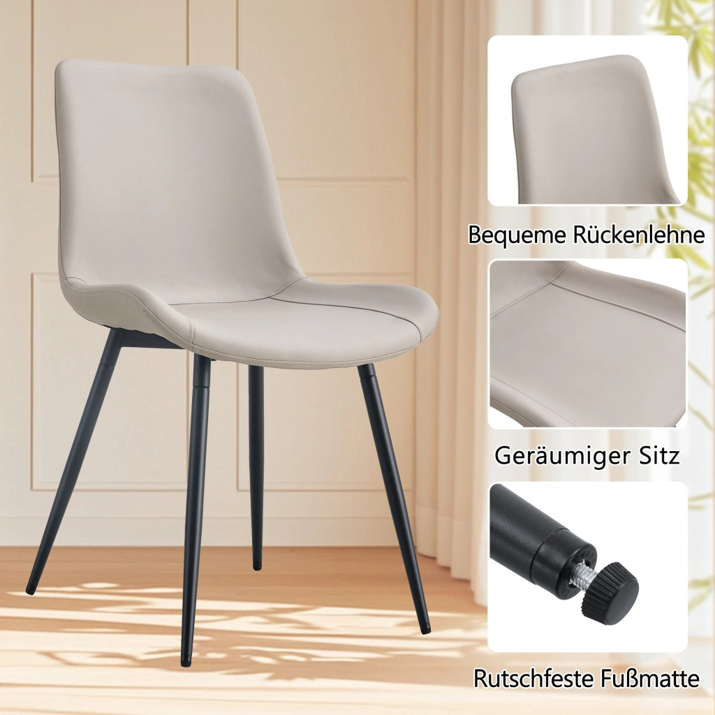 Tavolo da pranzo rotondo con ripiano in vetro e 4 sedie in PU con schienale ergonomico nero e grigio caldo Ø 100 cm
