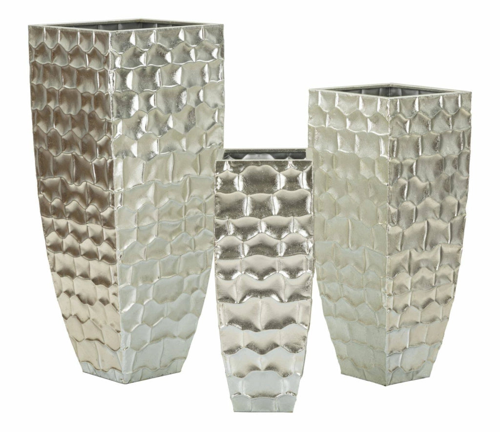 Set di 3 vasi Cavatore, Complemento d'arredo, Anfora, Accessorio d'arredo, 38x38 h91 cm, Argento