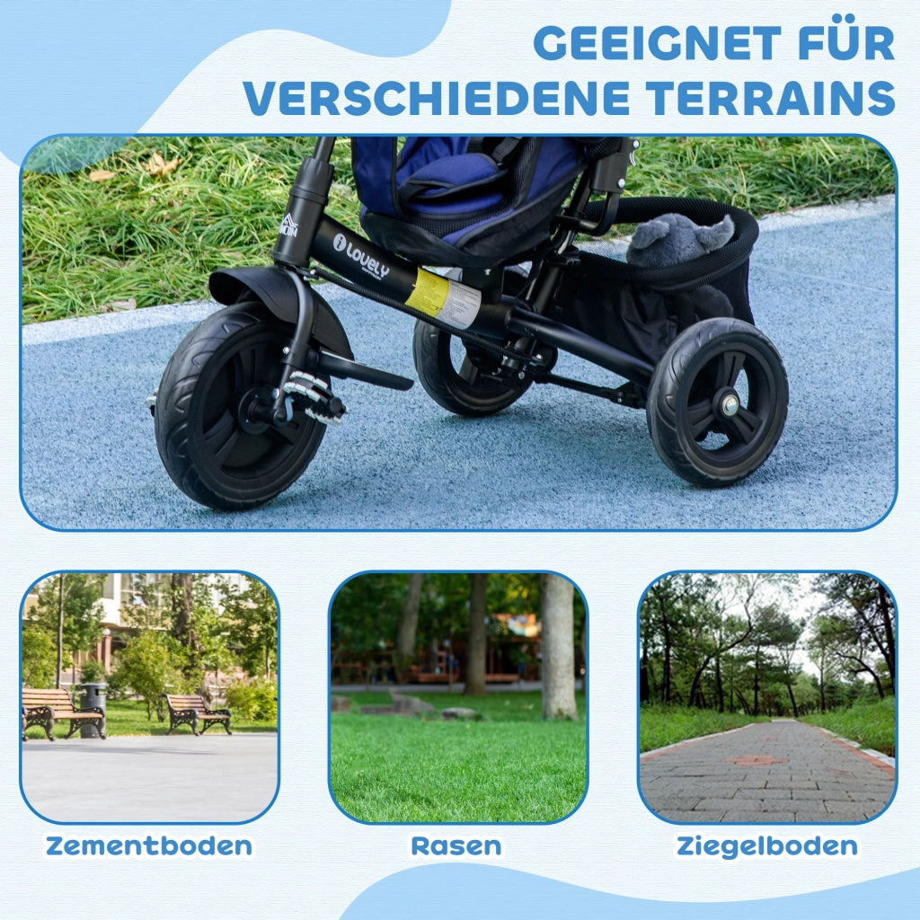 Triciclo per Bambini ¨C Zephmum ¨C Metallico, Blu Scuro con Cestino e Portabicchieri