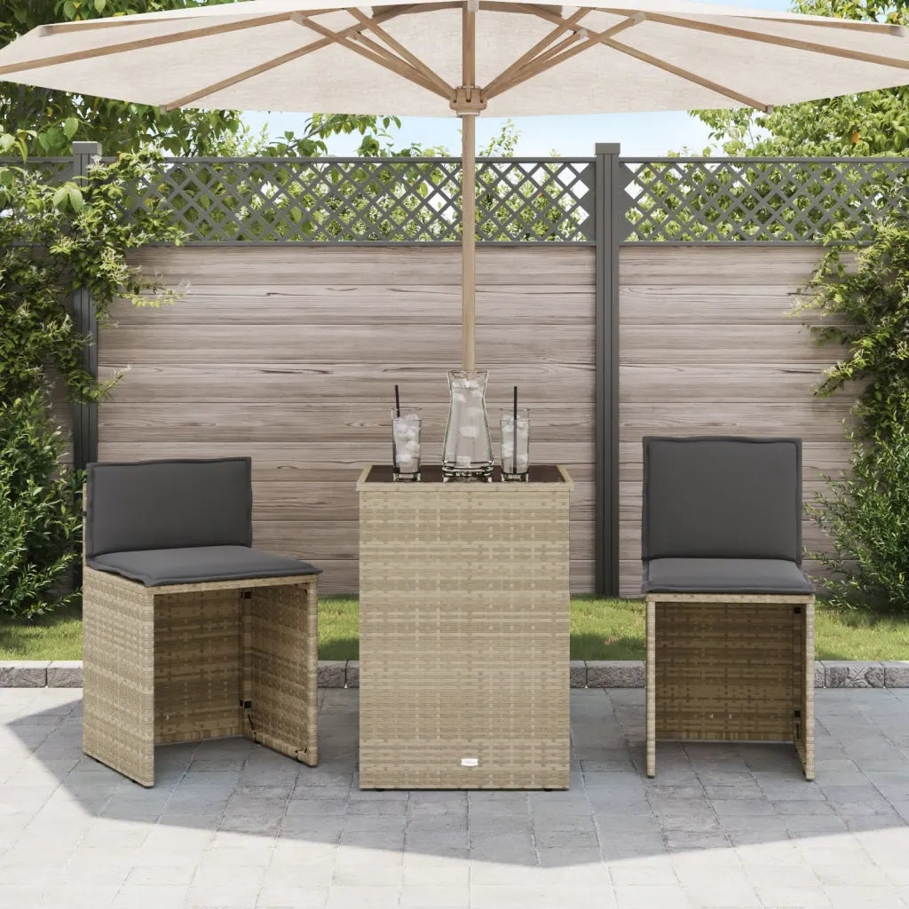 Set da BistrÃ² 3 pz con Cuscini Grigio Chiaro in Polyrattan