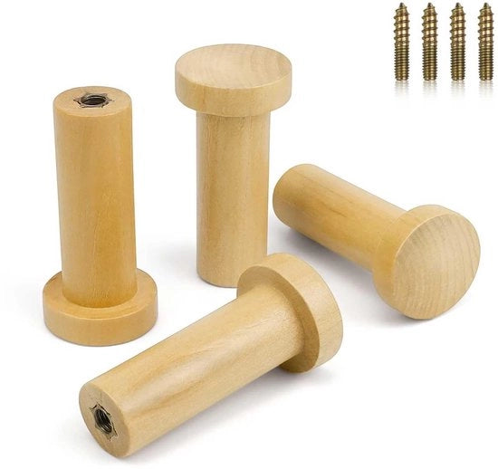 Accessori per parete 4 pezzi - Supporto per capi in legno - Haken robusti - Facile da installare - Effetto decorativo - Tessitura naturale - Supporto per capi