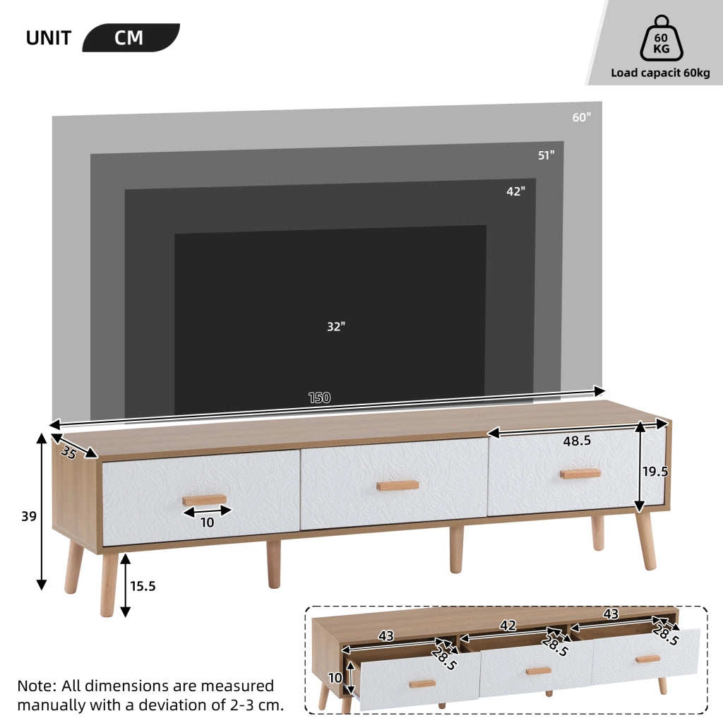 Mobile TV Vintage in Legno ¨C Xylo ¨C Bianco, 150x35x39 cm