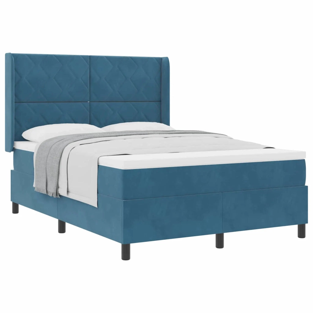Letto a molle con testiera Blu 140 x 190 cm Velluto 3342060
