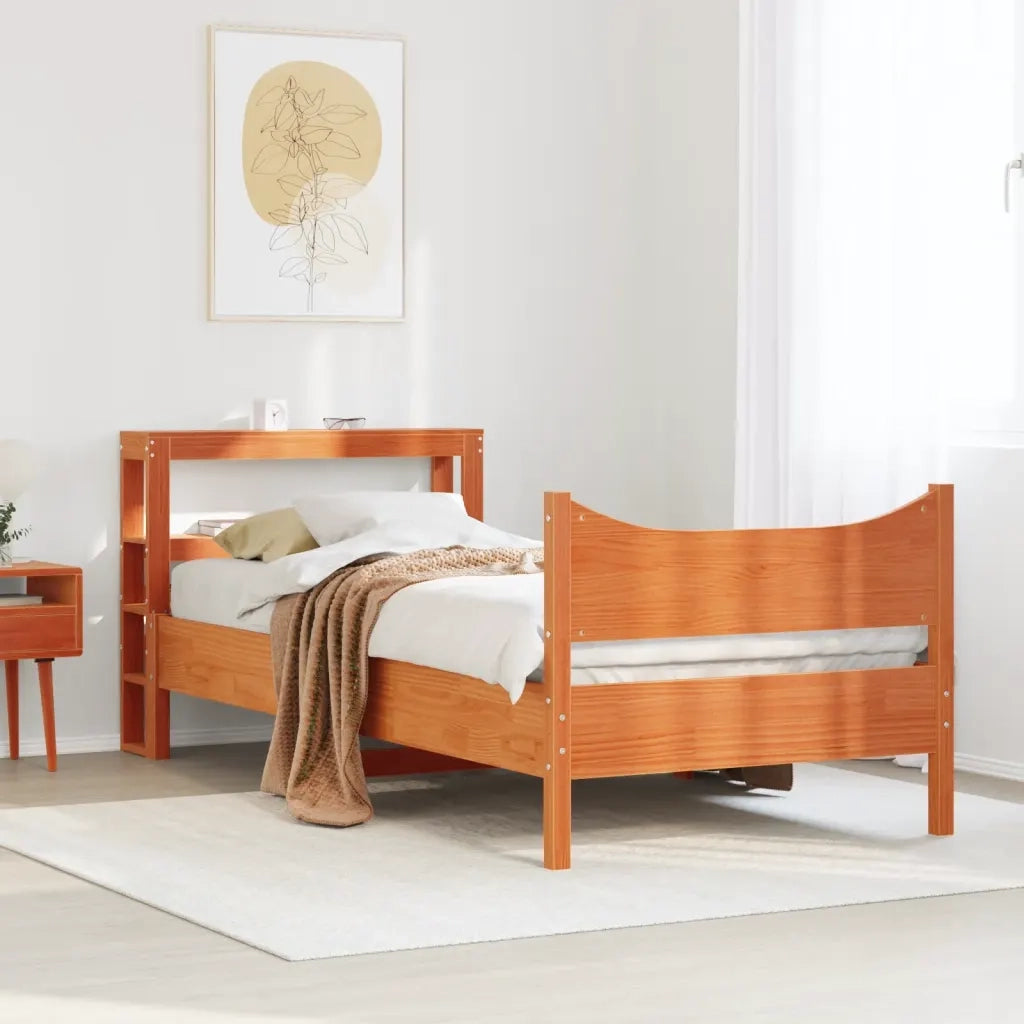 Giroletto con Testiera-Struttura Letto con testiera Marrone Cera 75x190 cm Massello Pino 779861