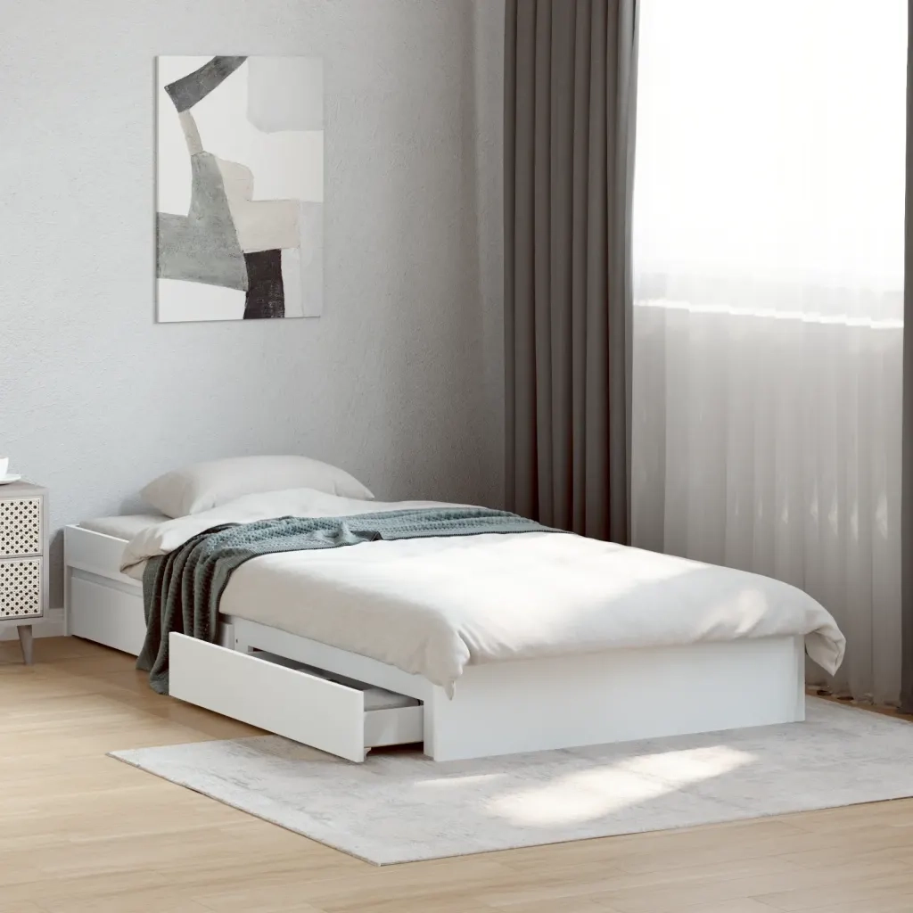 Giroletto con Cassetti-Struttura Letto con contenitore Bianco 90x190 cm in Legno Multistrato 725628