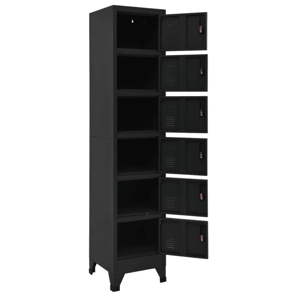 Armadietto da ufficio moderno 38 x 40 x 180 cm con 6 ante chiudibili a chiave in acciaio nero 02_0047008