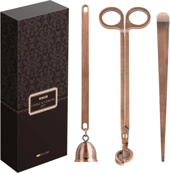 Accessori per candele, set 3-in-1, paio di forbici per candele, accendino per candele e pennello per candele, trimmer per candele con pacchetto di accessori per appassionati di candele