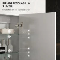 Armadietto Bagno da Parete in Legno con 3 Ripiani Regolabili in Vetro su 3 Livelli, 40x15x55 cm, Bianco