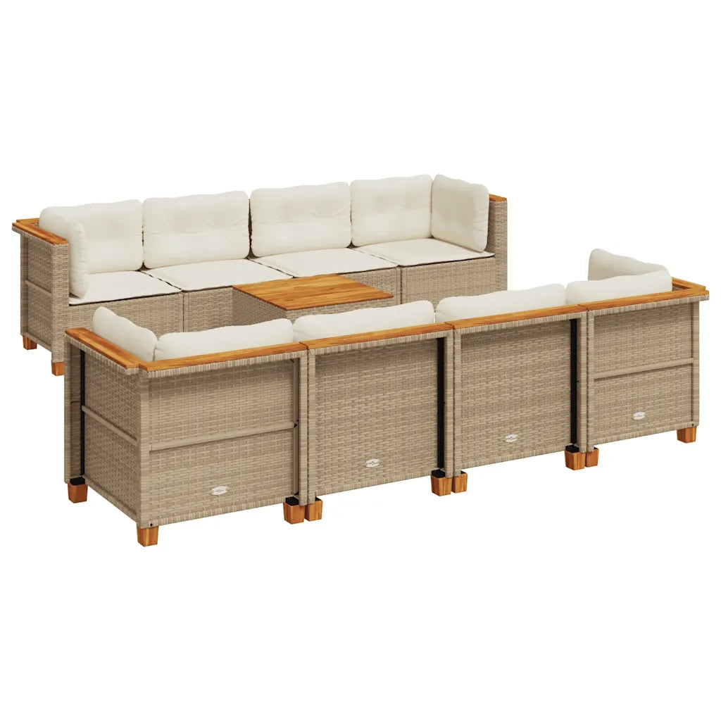 Set Divano da Giardino 9 pz con Cuscini Beige in Polyrattan 3261769