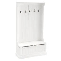 Mobile Da Ingresso Con Panca Appendiabiti 3 In 1 5 Ganci Panca Portaoggetti Per Soggiorno Corridoio 96 x 34 x 179.7 cm Crema