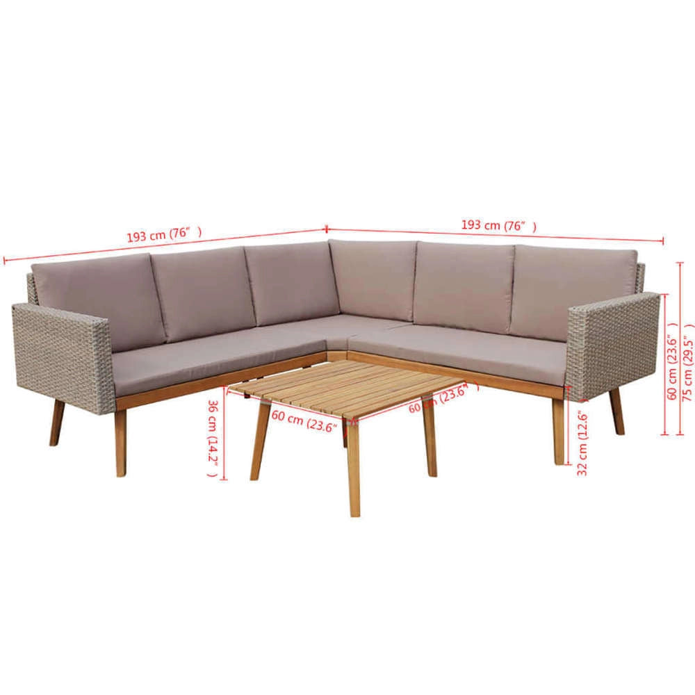 4-piece Garden Lounge Set With Cushions, Poly Rattan, Grey