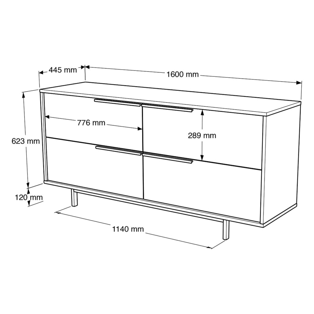 Madia Follo, Credenza 4 Vani, 160x45x74h cm Marrone Rovere