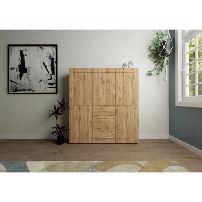 Credenza alta moderna 5 ante/3 cassetti 150x35x165 cm Elios - Quercia Natura
