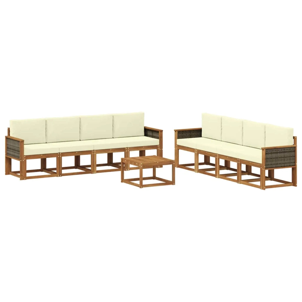 Set di divani da esterno 9 pz Naturale e Crema 3385086