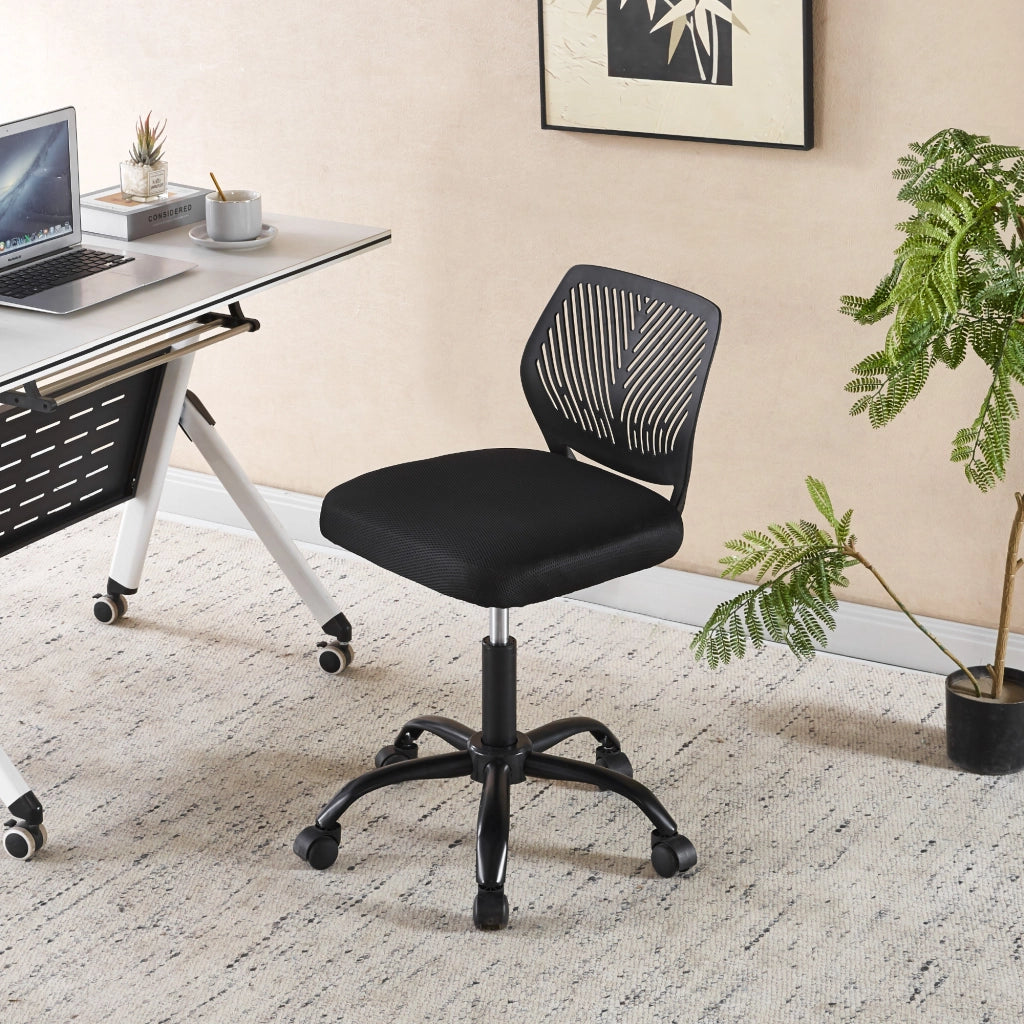 Sedia Ufficio Ergonomica Senza Braccioli, Altezza Regolabile, Schienale Traforato Traspirante, Seduta Imbottita Comfort, Base con Ruote 360°, Portata 150 kg
